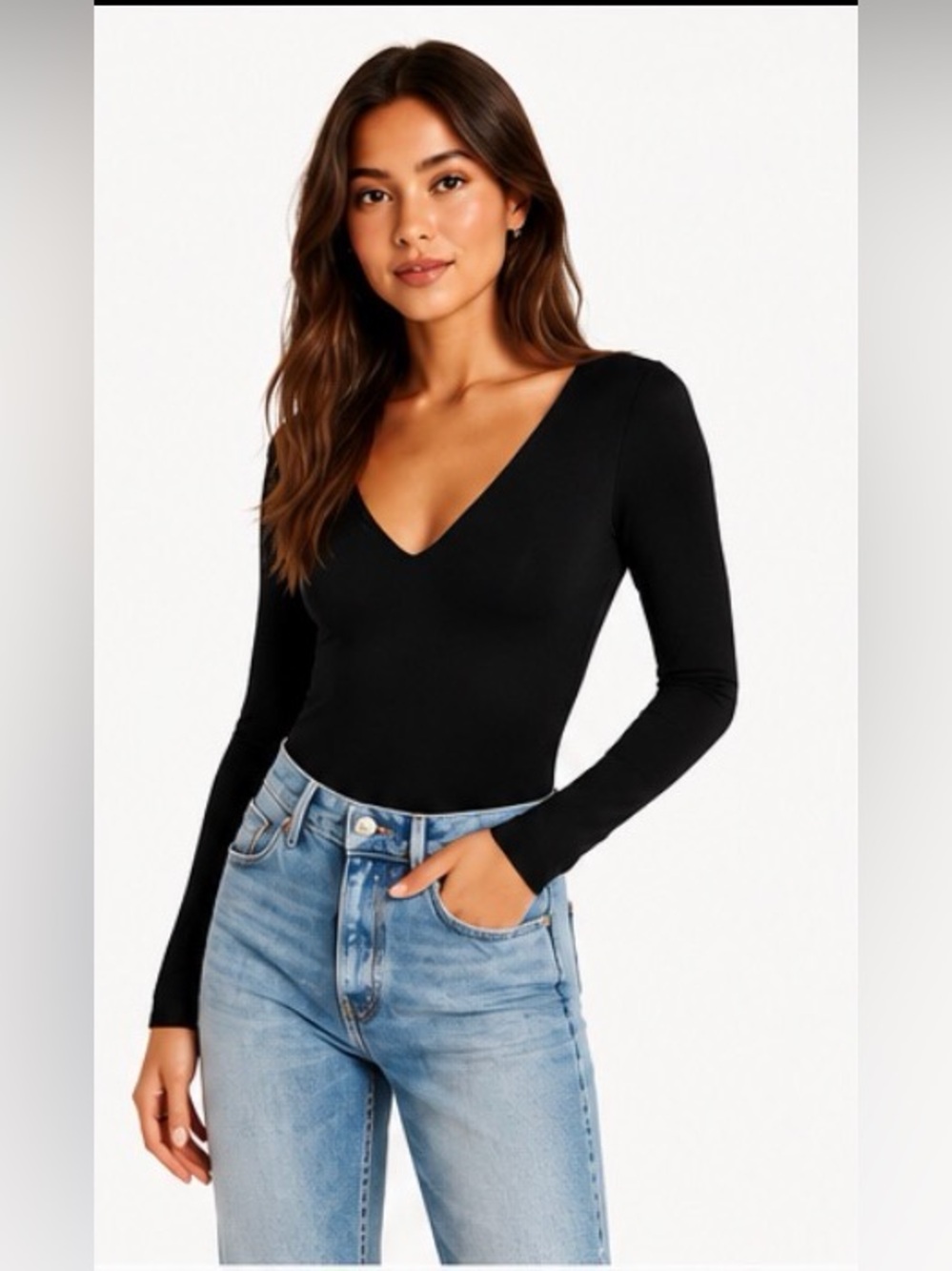 Abercrombie & Fitch Soft A&F Black V-Neck Long Sleeve Bodysuit Size M